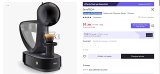 Cafetera de Cápsulas en color Negro de 15 bares marca Delonghi INFINISSIMA por 36€