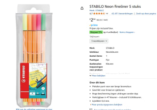 STABILO point Neon fineliner 5 stuks voor €2,94 bij Amazon