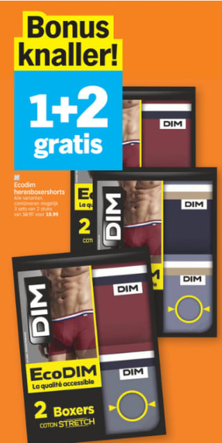 Boxershorts Ecodim 1+2 gratis bij de Belgische AH