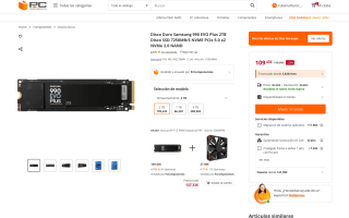 SAMSUNG 990 EVO Plus 2TB hasta 7,250 MB/s PCIe 4.0 x4/ 5.0 x2 NVMe M.2(2280) Disco Duro Interno (SSD) (MZ-V9S2TOBW por 109,43€