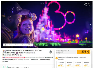 2 noches Disneyland Paris con hotel y desayuno incluido + entradas al parque y transporte por 137€