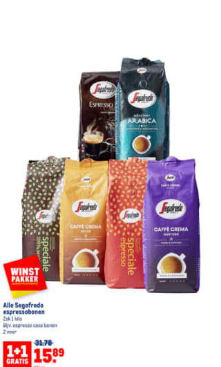 1+1 gratis op Segafredo espressobonen bij de Makro