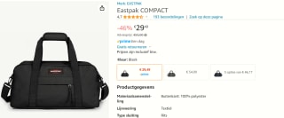 Eastpak Compact Reistas black inhoud 24 liter voor €29,49 bij Amazon