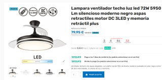 Lampara Ventilador de techo color negro aspas retractiles por 79,95€