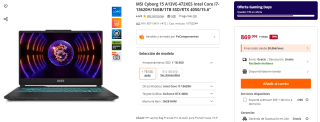 Portátil Gaming MSI Cyborg 15 A13VE-472XES Intel Core i7-13620H/16GB/1TB SSD/RTX 4050 por 869€