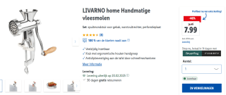 Livarno handmatige vleesmolen voor €7,99 bij Lidl