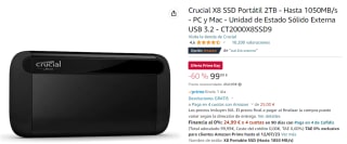 Disco Duro Crucial X8 SSD Portátil 2TB por 99.99€