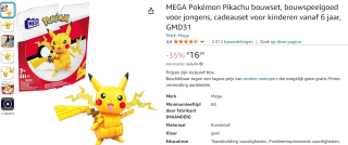 MEGA Pokémon Pikachu bouwset voor €16,89 bij Amazon