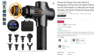 Pistola Masaje Muscular Eléctrica con 30 Velocidades, 6 Cabezales de Masaje por 39,99€