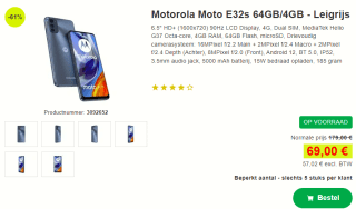 Motorola Moto E32s 64 GB, Grijs voor €69 bij Proshop