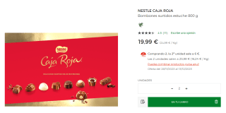 2 Cajas Nestlé caja roja Bombones surtidos estuche 800g por 25,99€