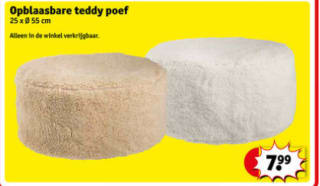Opblaasbare teddy poef 25 bij 55 cm voor €7,99 bij Kruidvat