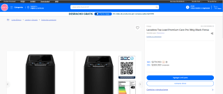 Lavadora Fensa Top Load Premium Care Pro Black de 18 Kg por $279.990