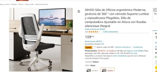Silla de oficina ergonómica SIHOO por 99,99€