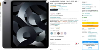 Apple 2022 iPad Air, Wi-Fi, 256 GB, 5.ª generación por 759€