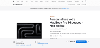 Apple MacBook Pro M4 - CPU 10 cœurs GPU 10 cœurs Mémoire unifiée 16 Go Stockage SSD 512 Go à 1 779,00€