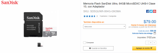 MicroSD SanDisk Ultra 64GB por $39 en CyberPuerta
