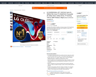 Smart TV LG OLED83C46LA 83" OLED 4K Serie C4 3840x2160 WebOS24 por 2.499€