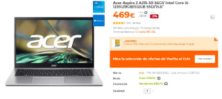 Ordenador Portatil Acer Aspire 3 A315-59-56GV Intel Core i5-1235U/8GB/512GB SSD/15.6" por 469€