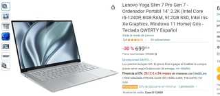 Portátil Lenovo Yoga Slim 7 Pro Gen 7 con Intel Core i5-1240P de 8GB/512GB SSD por 699€