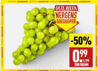 500 Gram Pitloze witte druiven voor €0,99 bij de Aldi