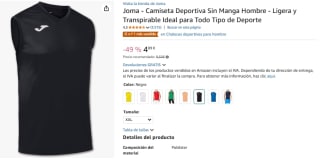 Joma Camiseta Deportiva Sin Manga Hombre por 4,89€