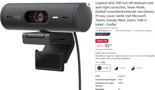 LOGITECH Brio 500 Grafiet Webcam voor €82,99 bij Amazon