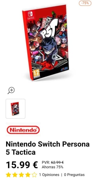 Atlus Persona 5 Tactica Nintendo Switch por 15,99€.