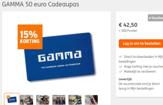 GAMMA €50 Cadeaupas voor €42,50 + 500 ING Punten