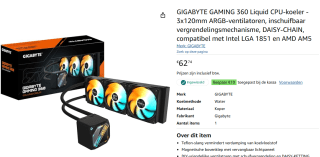 Gigabyte GAMING 360 Processor Alles-in-één vloeistofkoeler 12 cm voor €52,74 dmv code bij Amazon