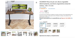 Escritorio con altura regulable eléctricamente, 150 x 72 cm por 129,99€