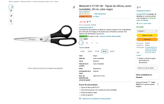 Tijeras de oficina acero inoxidable 20cm Westcott por solo 1,75€