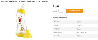 Difrax Fles - S-Fles Natural 0+ maanden Bumba Banaan Geel - 250 ml voor €1,89 bij Parfumdeo