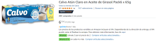 6 Unidades de 6 Latas de 65 grs de Calvo Atún Claro en Aceite de Girasol por 24.97€