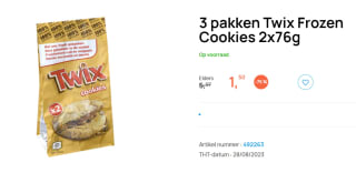 3 pakken M&M's/Twix of Snickers Frozen Cookies 2x76g voor €1,50 bij Butlon