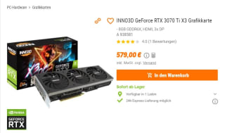 INNO3D GeForce RTX 3070 Ti X3 OC LHR, 8192 MB voor €588,73 bij Notebooksbilliger