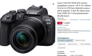 Canon R10 + RF-S 18-150mm f/3.5-6.3 IS STM voor €1.253 bij Amazon