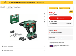 Martillo BOSCH Accu Uneo Maxx por solo 129,19€