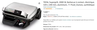 Grill à viande Tefal Supergrill GC451B12 - 2000W à 120,62€