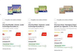 Tot 55% korting op Unox soepen en noodles bij Bol