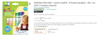 Paquet de 8 feutres Lavables Crayola Mini Kids à 2,57€