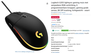 Logitech G203 LIGHTSYNC - Bedrade Gaming Muis voor €20,81 met Amazon prime