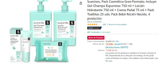 Pack Suavinex Cosmética 4 productos (Gel-Champú Espumoso 750 ml + Loción Hidratante 750 ml + Crema Pañal 75 ml + Pack Toallitas 25 uds) por 18.99€