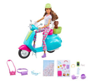 Muñeca viajera Fashionista con moto y mascota Barbie Mattel por 19,55€.