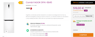 Frigorifico Combi FAGOR 3FFK-6845 por 499€