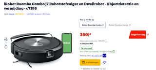 iRobot Roomba Combo j7 voor €369,52 bij Bol