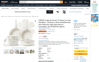 Juego cocina 15 piezas asas extraíbles por 39,99€