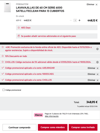 Lavavajillas AEG Serie 6000 FFB53627ZW a tan solo 348,95€