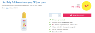 Hipp Zonnespray SPF 50+ 150 ml voor €3,42 bij Drogist.nl