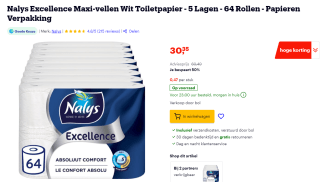 Nalys Excellence toiletpapier 64 rollen voor €30,35 bij Bol